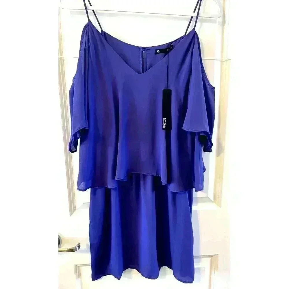 NWT Krisa REVOLVE BRAND Off Shoulder Layered thin strap Dress Purple Size Small